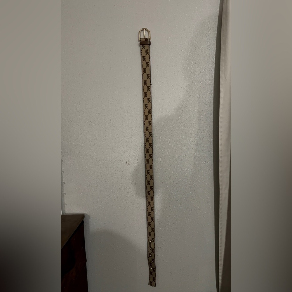 Michael Kors Beige and Gold Patterned Belt